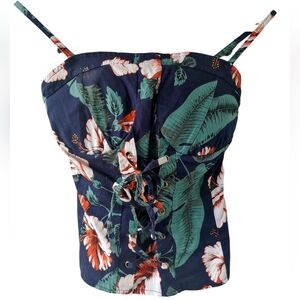 Estrella Floral Lace-Up Corset Top Spaghetti Straps Small